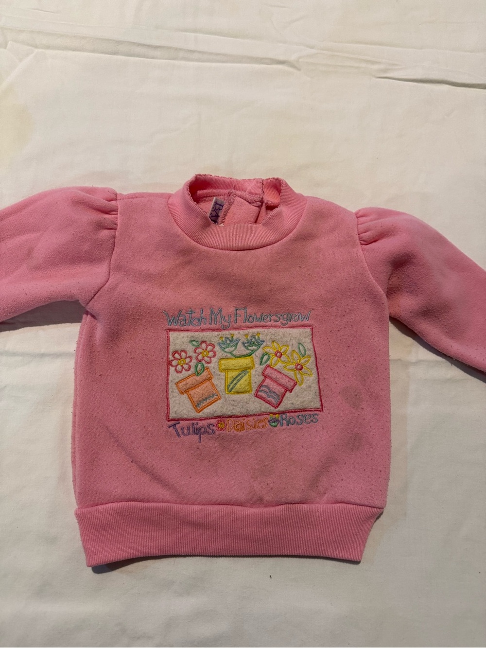 Vintage 1990s Pink Floral Embroidered Kids Sweatshirt